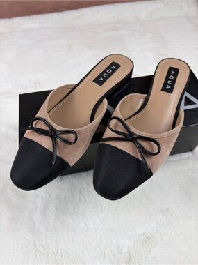 Aqua Snip Toe Flats 8 NEW Black/Nude Slip on